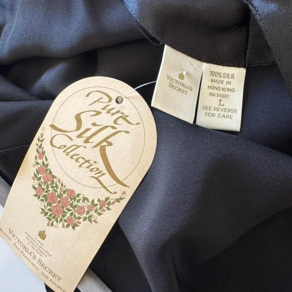 Deadstock NWT 90s Victoria's Secret Black 100% Silk Slip bias cut low back gold